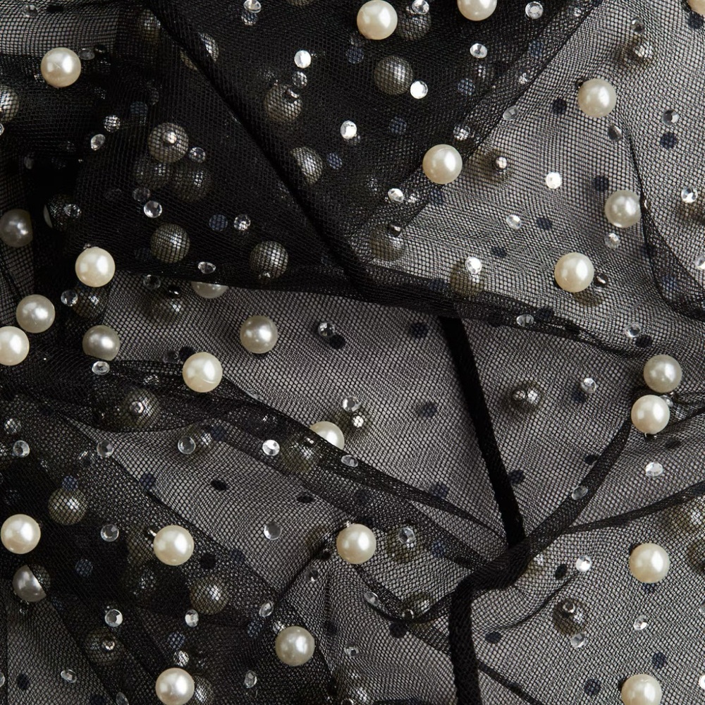 H&M Sheer Black Pearl-Embellished Mesh Slip Dress | Evening / Layering Piece - Picture 3 of 4